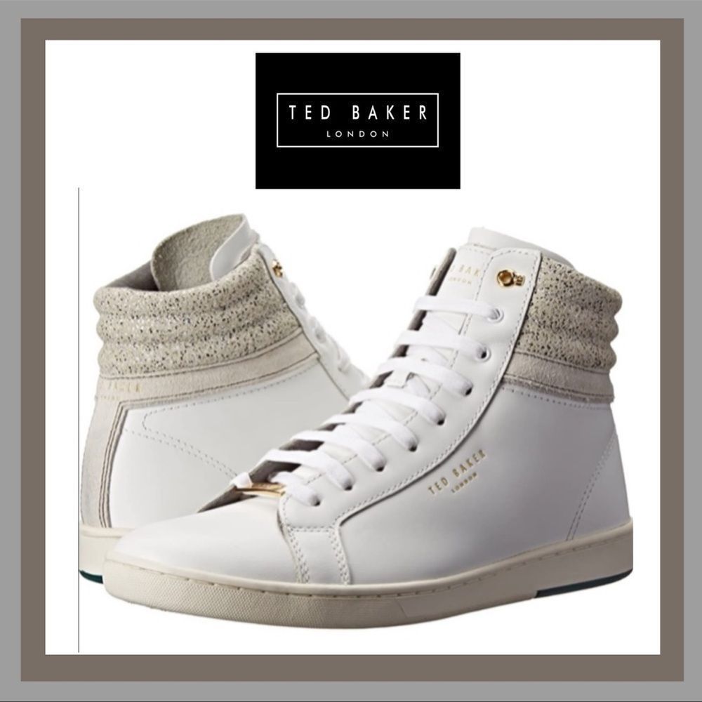 Ted Baker London Kilma White/Gold/Tweed Leather High Tops Size 9